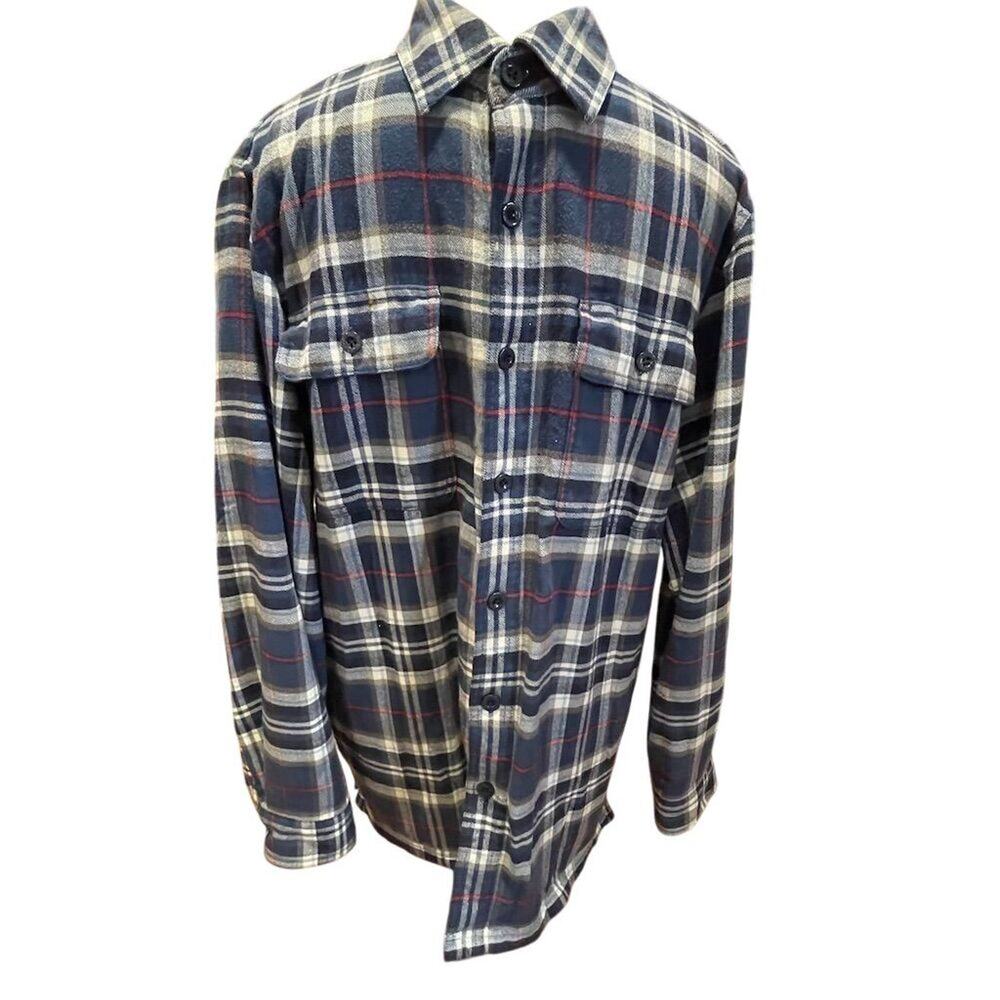 L.L. Bean Men's M Blue Plaid Flannel sherpa lined Long Sleeve shirt Shacket